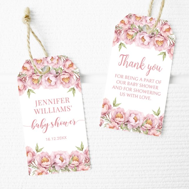 Rosa blommigt flicka dusch tack för att du ger mär presentetikett (Skapare uppladdad)