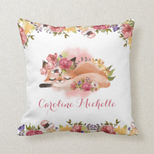 Rosa Blommigt Flicka Fox Nursery Decor Kudde