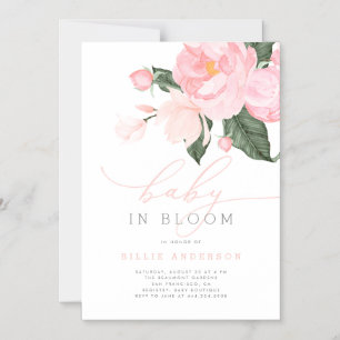  Rosa Blommigt Flicka i blobduschar Magnetisk Inbjudningskort