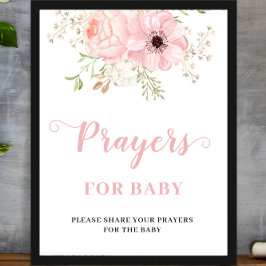 Rosa Blommigt Flicka Prayers for Baby Shower Sign Poster