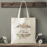 Rosa Blommigt Flower Girl Bröllop Gift Tygkasse<br><div class="desc">En anpassningsbar-designad tote-väska för din blomflicka med personlig namn med elegant rosa och guld vattenfärgsdesign i bukett med rosor.</div>