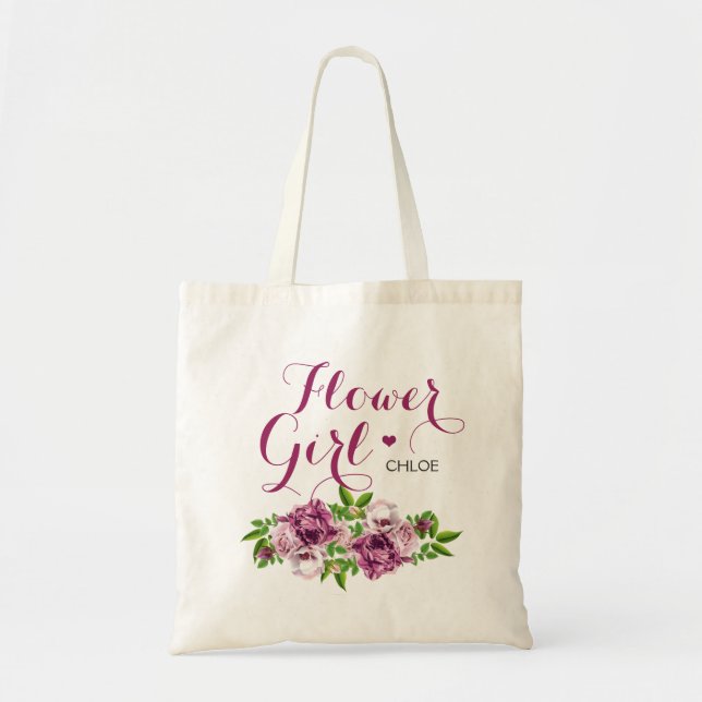 Rosa Blommigt Flower Girl Tygkasse (Framsidan)
