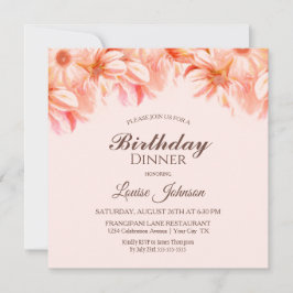 Rosa Blommigt Födelsedag Middag i Party Inbjudningar