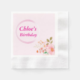 Rosa Blommigt Födelsedagsfest Napkins Pappersservett