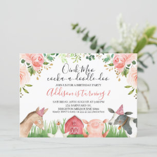 Rosa Blommigt Foliage Boskap Birthday Inbjudningar