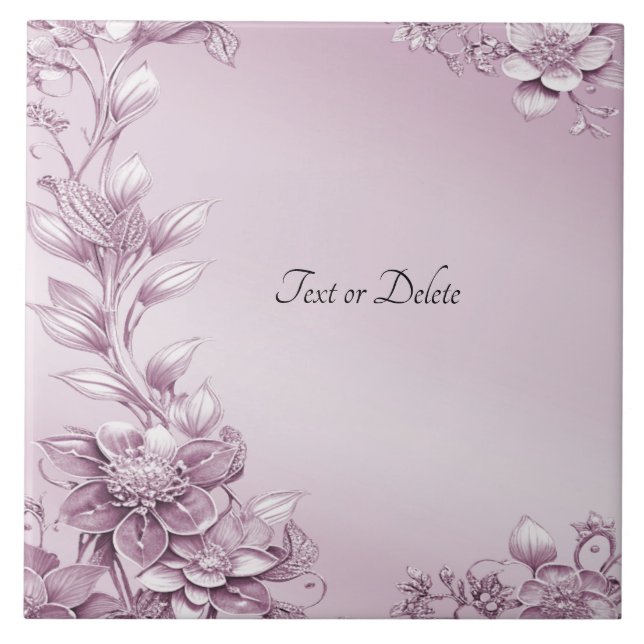 Rosa Blommigt Foliage Ceramic Tile Kakelplatta (Framsidan)