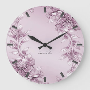 Rosa Blommigt Foliage Wall Clock Stor Klocka