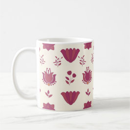 Rosa Blommigt Folk Art Coffee Mugg