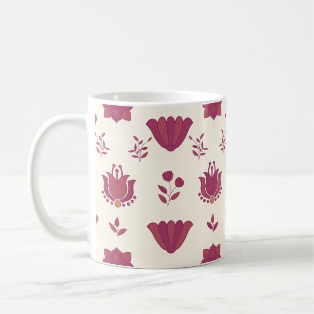 Rosa Blommigt Folk Art Coffee Mugg (Vänster)