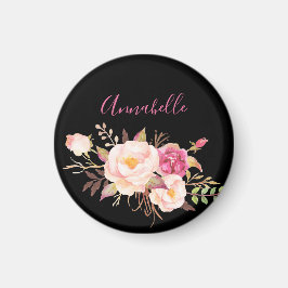 Rosa Blommigt för blodblåsning - svart Magnet