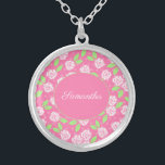 Rosa-Blommigt för Monogram Namn Grönt  Calligraphy Silverpläterat Halsband<br><div class="desc">Monogram detta låset för söt rosa och grönt blommigt med ditt namn eller initialer. Dessa halsband gör underbara brudar,  Mors dag-gåvor och gåvor till vilken kvinna som helst i ditt liv.</div>