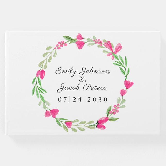 Rosa Blommigt för nedre utandningsluft Elegant Vit Gästböcker (Framsida)