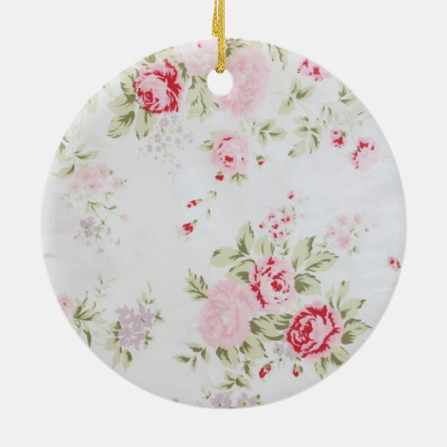 Rosa blommigt för shabby chic julgransprydnad keramik (Baksidan)