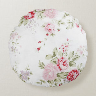 Rosa blommigt för shabby chic rund kudde