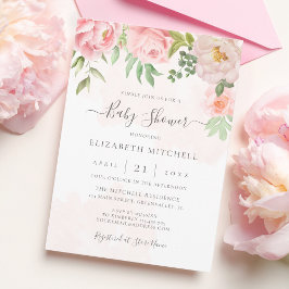  Rosa Blommigt för vattenfärg Peony Baby Shower Inbjudningar