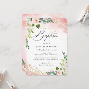 Rosa Blommigt för vattenfärgning Baptism