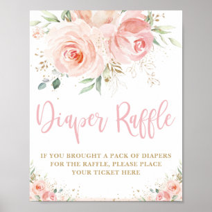 Rosa Blommigt Förkortning av raffle-babyskylt Poster