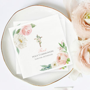 Rosa Blommigt Första Heligan Kommunision Pappersservett