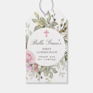 Rosa Blommigt Första kommunens Tack Presentetikett