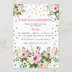  Rosa Blommigt Första Riset Ceremony Annaprashan Inbjudningar