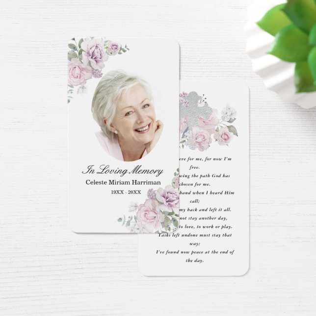  Rosa Blommigt - foto - begravningskort Visitkort (Skivbord)