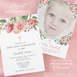 Rosa Blommigt Foto First Communion for Girls Inbjudningar