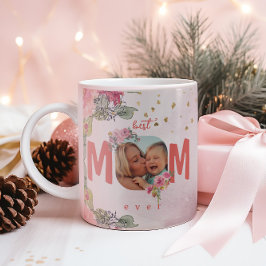Rosa Blommigt Foto för bästa Mamma någonsin Kaffemugg