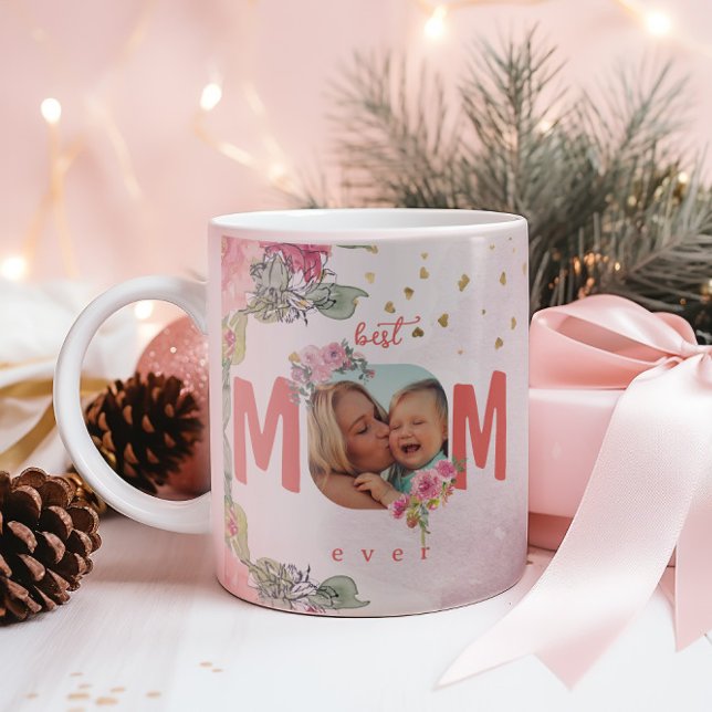 Rosa Blommigt Foto för bästa Mamma någonsin Kaffemugg (Skapare uppladdad)