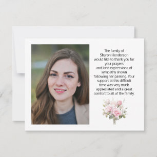 Rosa Blommigt Foto Funeral Tackkort Card Tack Kort