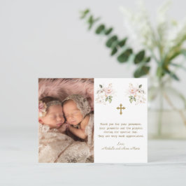 Rosa Blommigt Foto Girls Twillingar Guld Kor Bapti Tack Kort