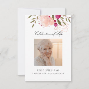 Rosa Blommigt Foto Memorial Funeral Prayer Card Anteckningskort
