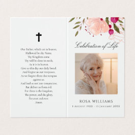 Rosa Blommigt Foto Memorial Funeral Prayer Card Visitkort