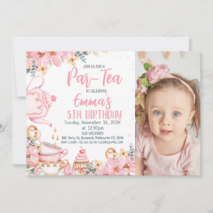 Rosa Blommigt Foto Par-tea Birthday-inbjudan Inbjudningar