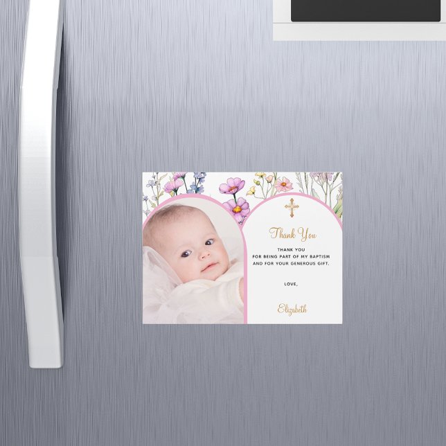 Rosa blommigt fotodobaptism Tack för ditt magnetko (Skapare uppladdad)