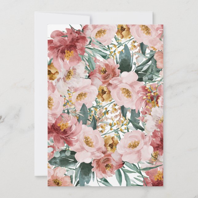 Rosa blommigt fotomeddelande studenten inbjudningar (Baksida)