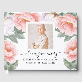 Rosa Blommigt Fotosympati Funeral Watercolor Gästböcker