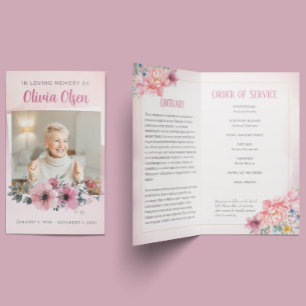 Rosa Blommigt Funeral Pamphlet Order of Service Reklamblad