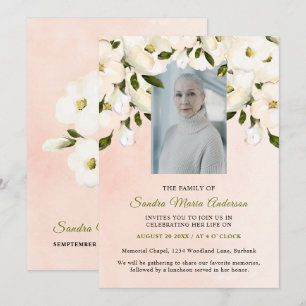 Rosa Blommigt Funeral Photo Firande life Inbjudan