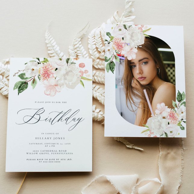 Rosa Blommigt Garden Birthday-firandet Party Inbjudningar (Skapare uppladdad)