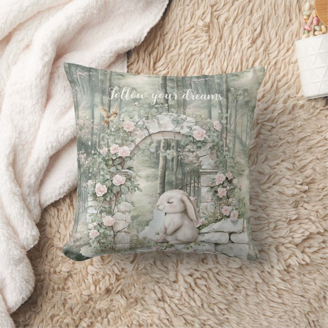 Rosa Blommigt Garden Bunny Dreams Kudde (Filt)