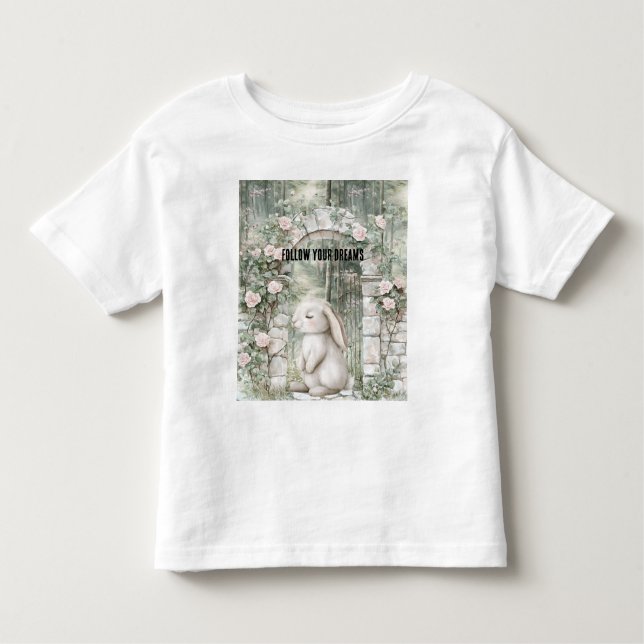 Rosa Blommigt Garden Bunny T Shirt (Framsida)
