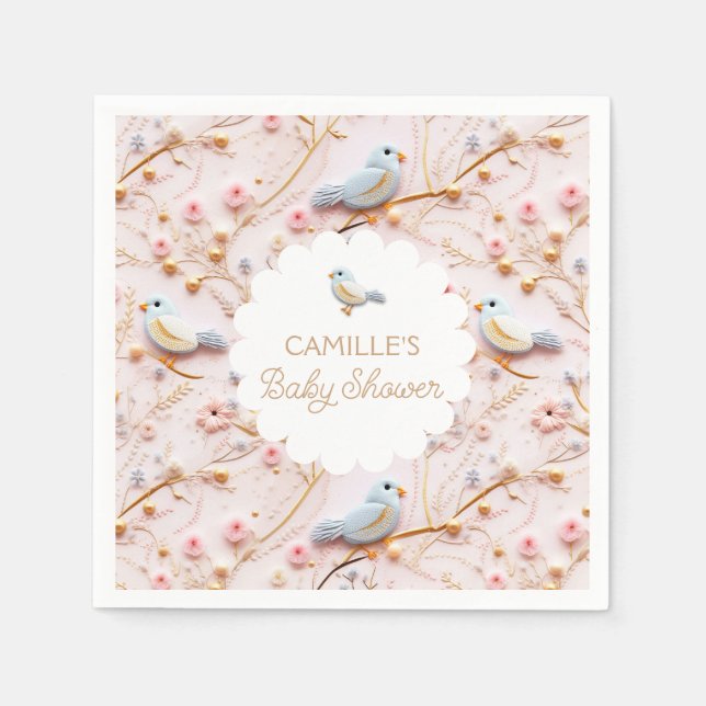 Rosa Blommigt Garden Girl Baby Shower Pappersservett (Framsidan)