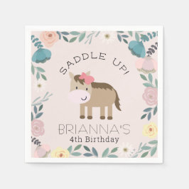 Rosa Blommigt Garden Horse Girl Birthday Napkins Pappersservett