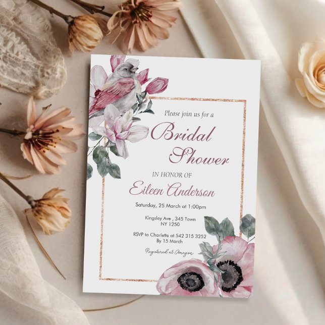Rosa Blommigt Garden Inbjudningskort för möhippan (Pink Floral Garden Bridal Shower invitation)