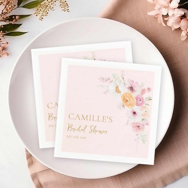 Rosa Blommigt Garden Party Möhippa Pappersservett (Elegant Garden Party Bridal Shower Pink Napkins)
