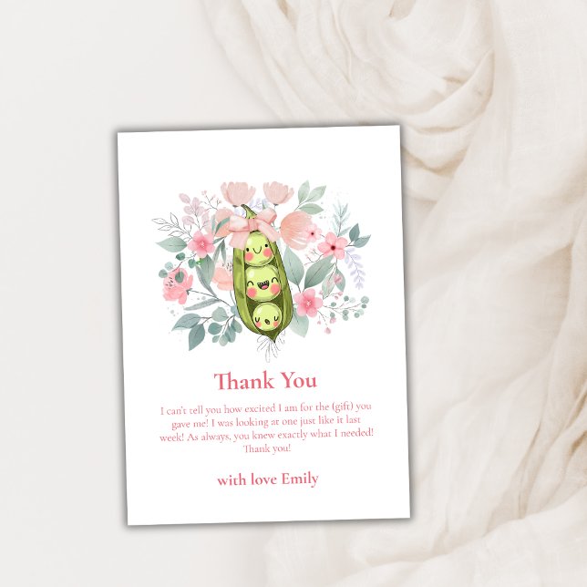 Rosa Blommigt Garden Sweet Pea in Pod Baby Shower Tack Kort (Pink Floral Garden Sweet Pea In Pod Baby Shower Thank You Card)