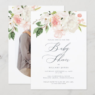Rosa Blommigt Garden Vår Baby Shower-inbjudan Inbjudningar