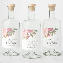 Rosa Blommigt Garden Vår bröllop Favoriter Spritflaskor Etikett