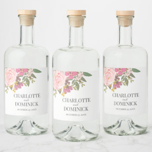Rosa Blommigt Garden Vår bröllop Favoriter Spritflaskor Etikett