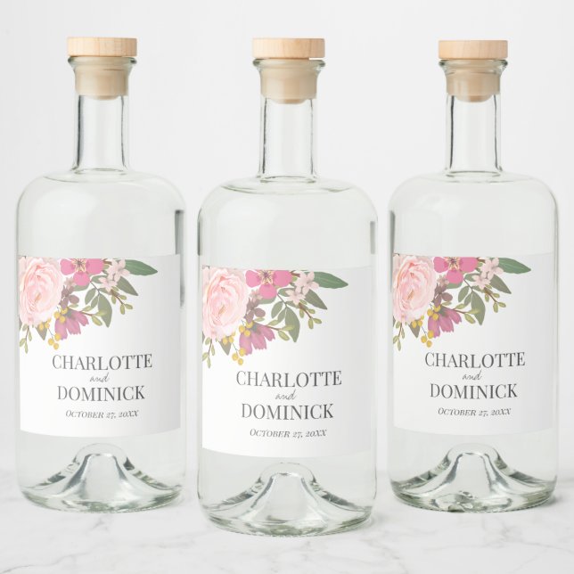 Rosa Blommigt Garden Vår bröllop Favoriter Spritflaskor Etikett (Flaskor)